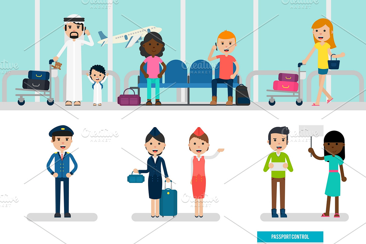 People In Airport Set in Icons - product preview 8
