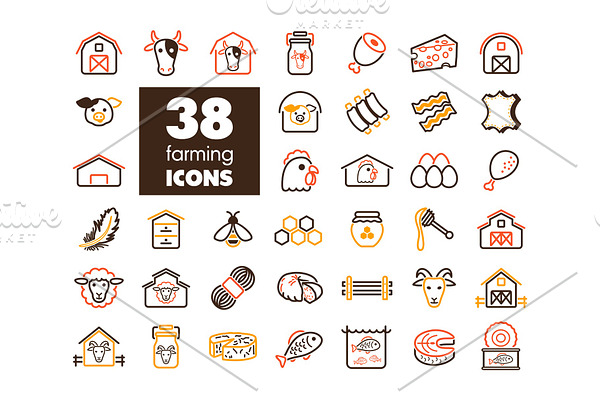 Farm animal icons vector set