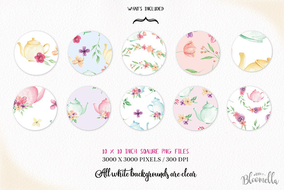 Watercolor Teapot Floral Patterns  in Patterns - product preview 1