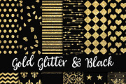 Gold Glitter & Black Digital Paper