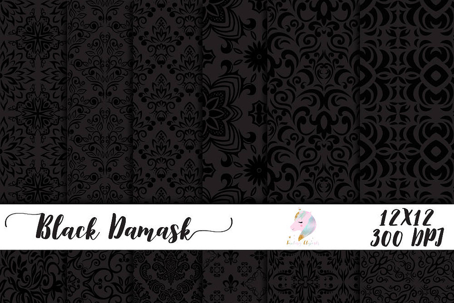 Black Damask Digital Paper in Patterns - product preview 8