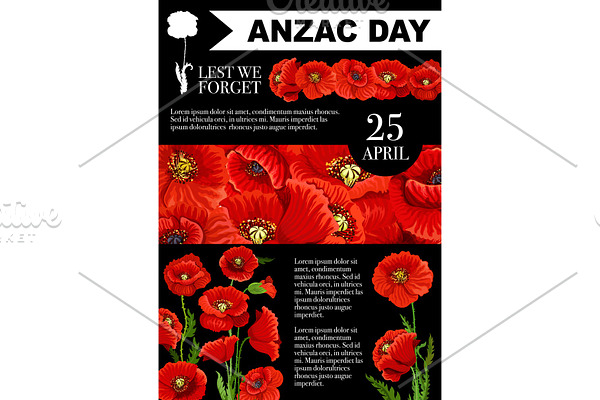Anzac Day Lest We Forget poppy vector poster