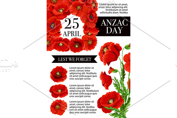 Anzac Day Lest We Forget holiday vector poster