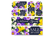 Vector springtime sale shopping tags of flowers