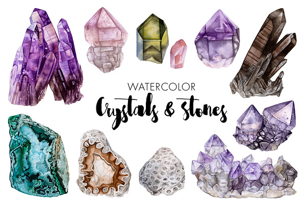 Watercolor Crystals & Stones