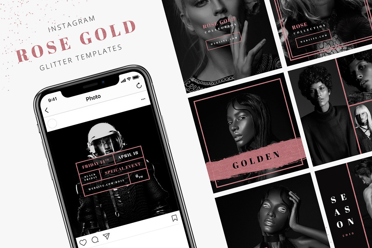 Instagram Glitter Rose Gold Pack in Instagram Templates - product preview 8