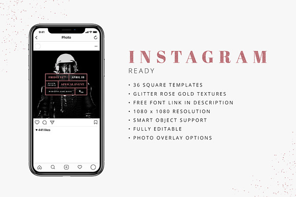 Instagram Glitter Rose Gold Pack in Instagram Templates - product preview 1