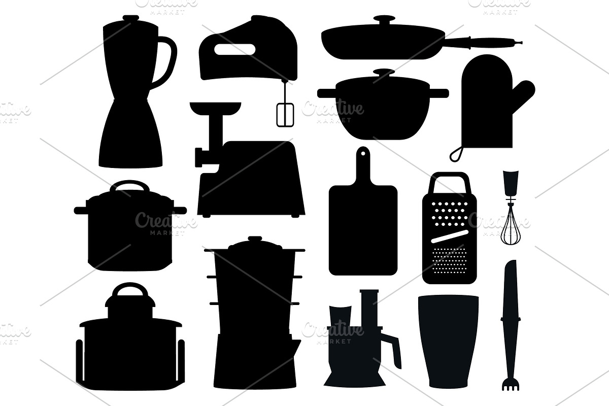 Set of Black Silhouettes of Kitchen Instruments in Objects - product preview 8