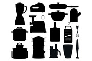 Set of Black Silhouettes of Kitchen Instruments