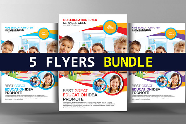 5 Kids School Education Flyer Bundle