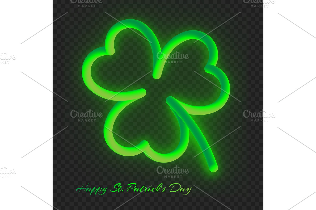 Neon clover leaf with a gradient in Objects - product preview 8