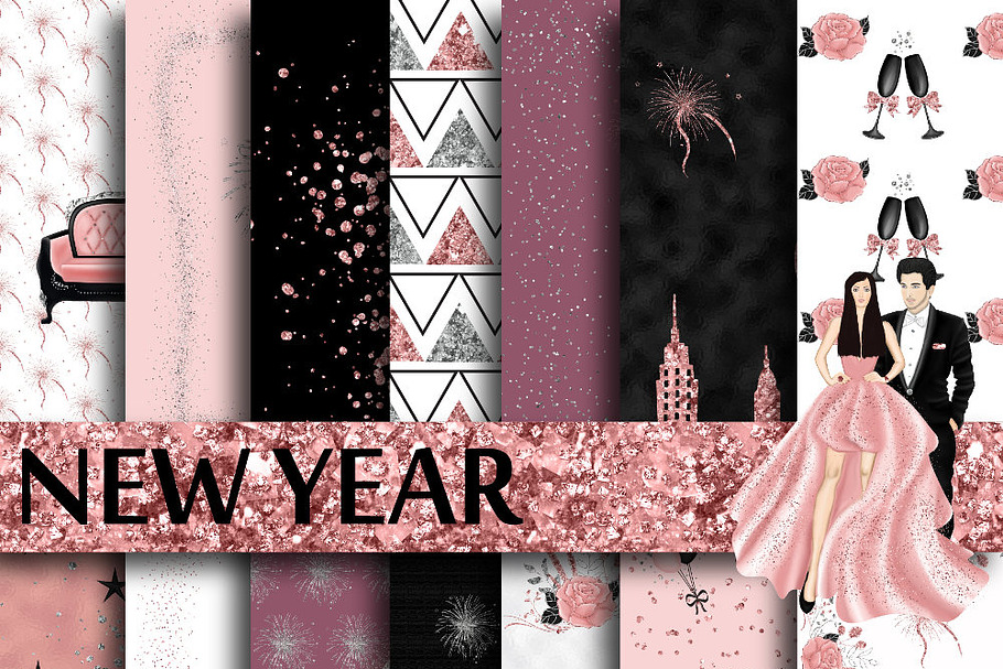 New Years Digital Paper in Textures - product preview 8