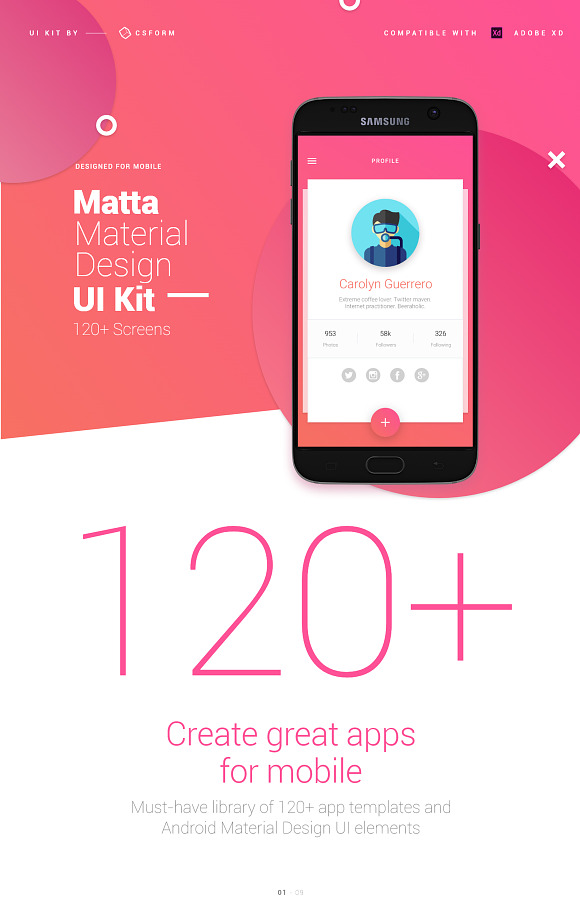 Material Design Mobile UI Kit for Xd in UI Kits and Libraries - product preview 1