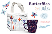 Butterflies and flowers vector set
