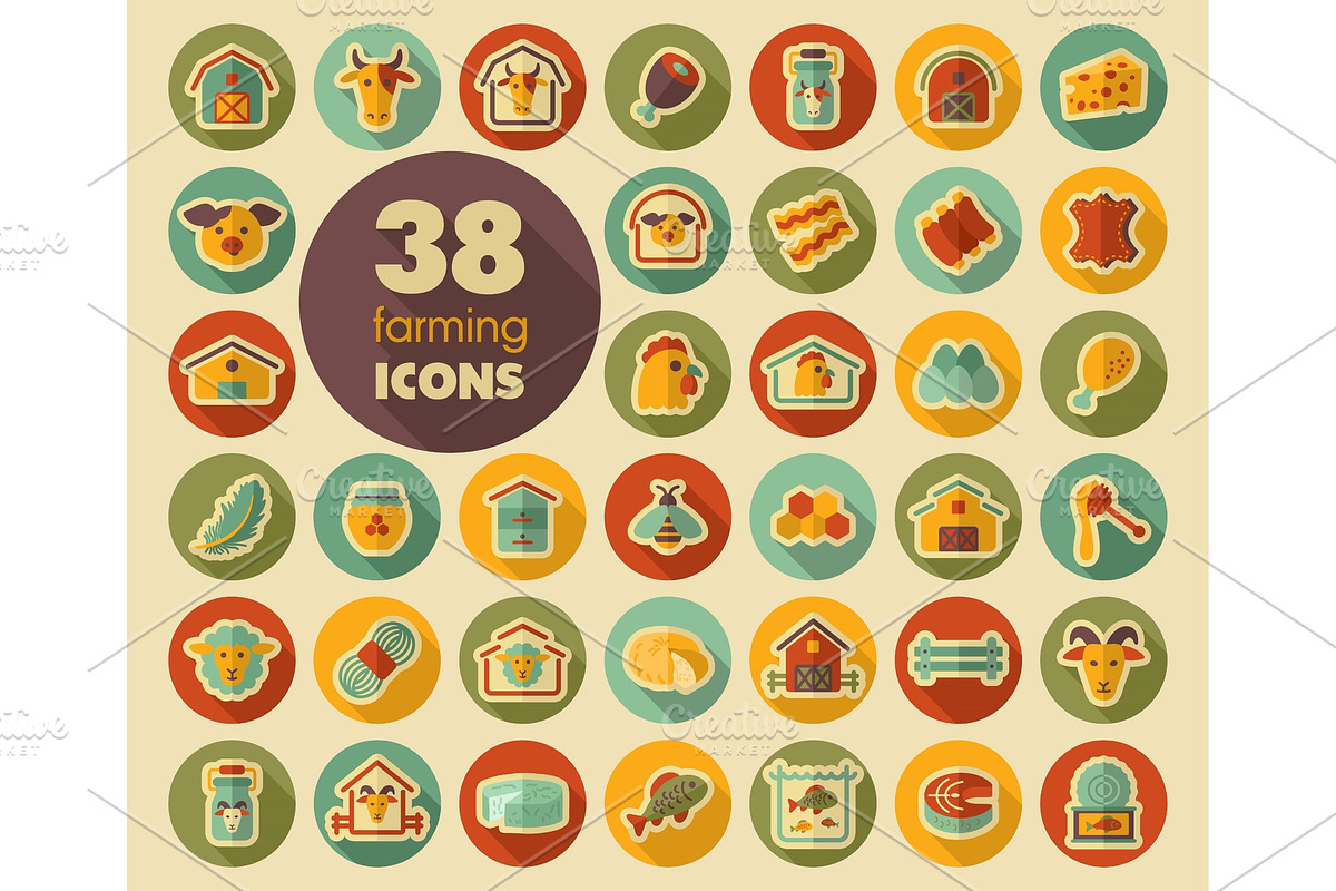 Farm animal icons vector set in Illustrations - product preview 8