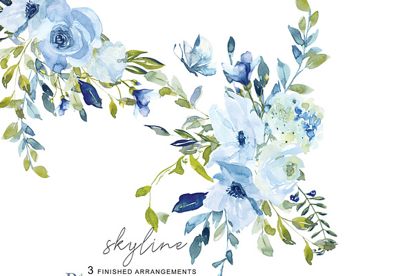 Watercolor Blue Florals Clip Art