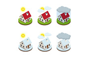 House insurance business service isometric icons template. Security of property.