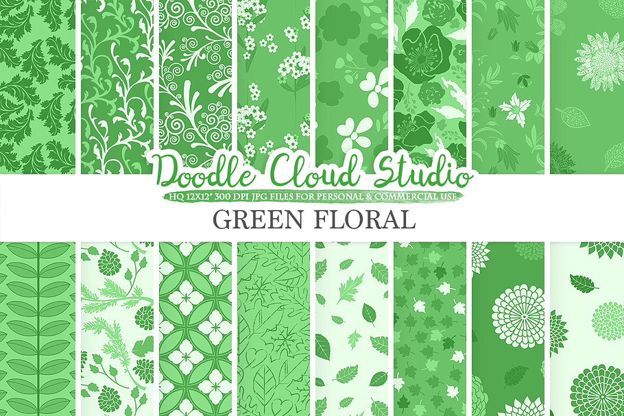 Dark Green Floral digital paper.