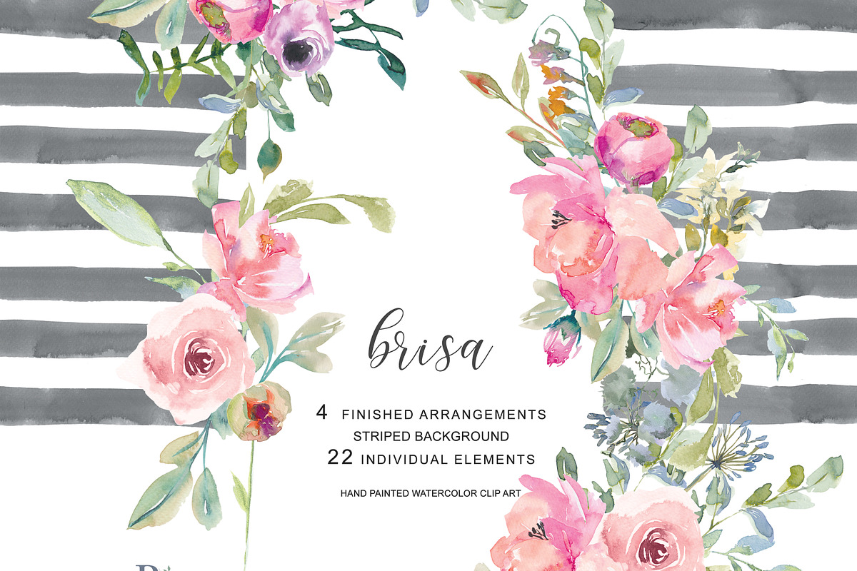 Watercolor Blush Flowers Clip Art in Illustrations - product preview 8