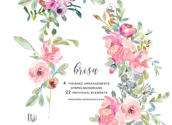 Watercolor Blush Flowers Clip Art in Illustrations - product preview 1