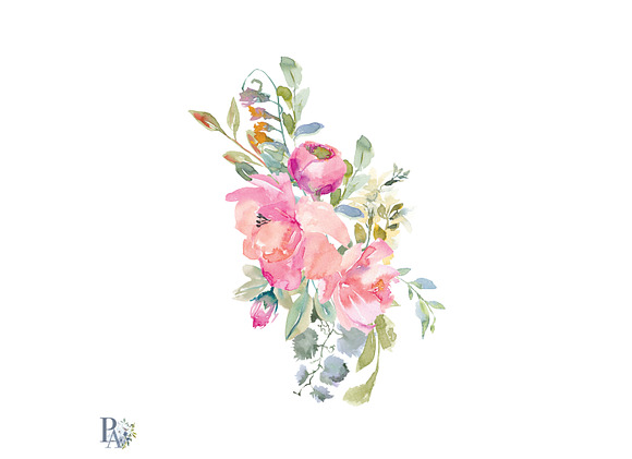 Watercolor Blush Flowers Clip Art in Illustrations - product preview 2