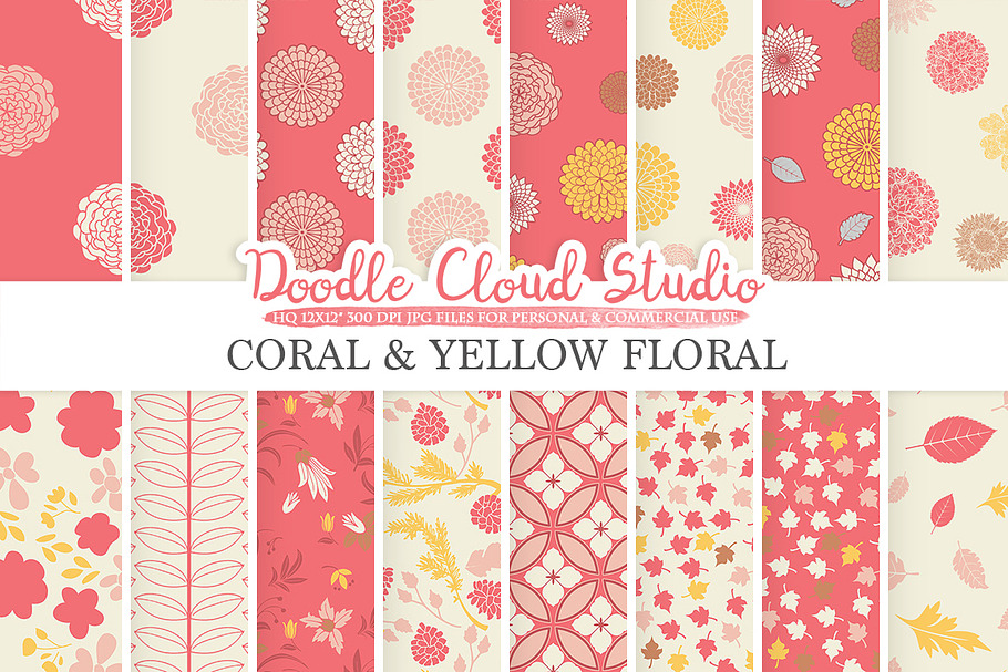 Coral and Yellow Floral digital