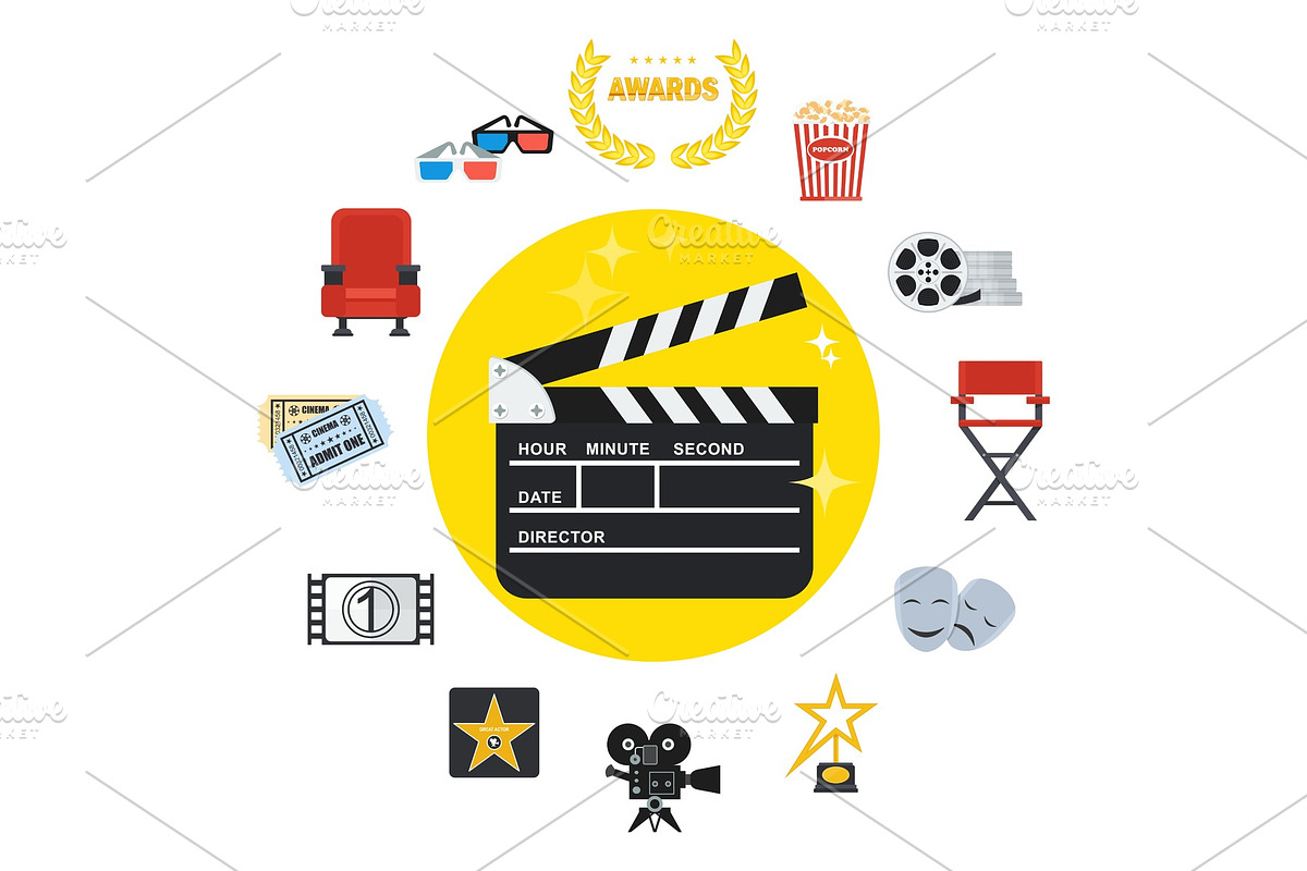 cinema icons set in Illustrations - product preview 8