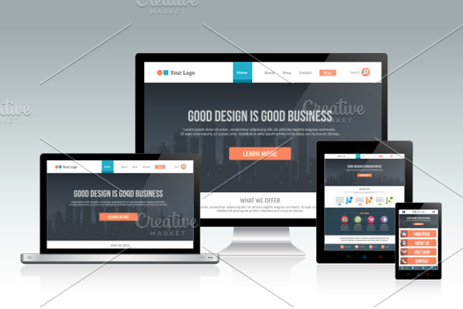 Responsive Web Mockup Set in Mobile & Web Mockups - product preview 8