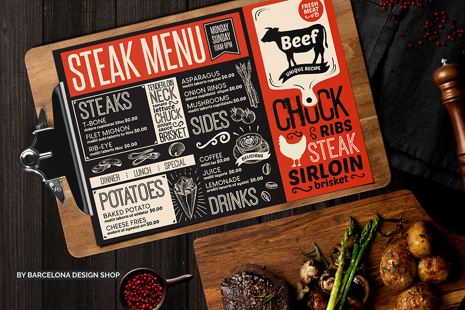 FREE! Trifold + Steak Food Menu in Brochure Templates - product preview 8