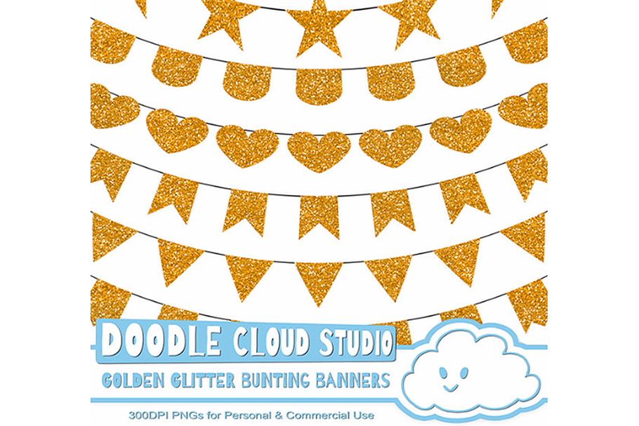 Golden Glitters Bunting Banners .