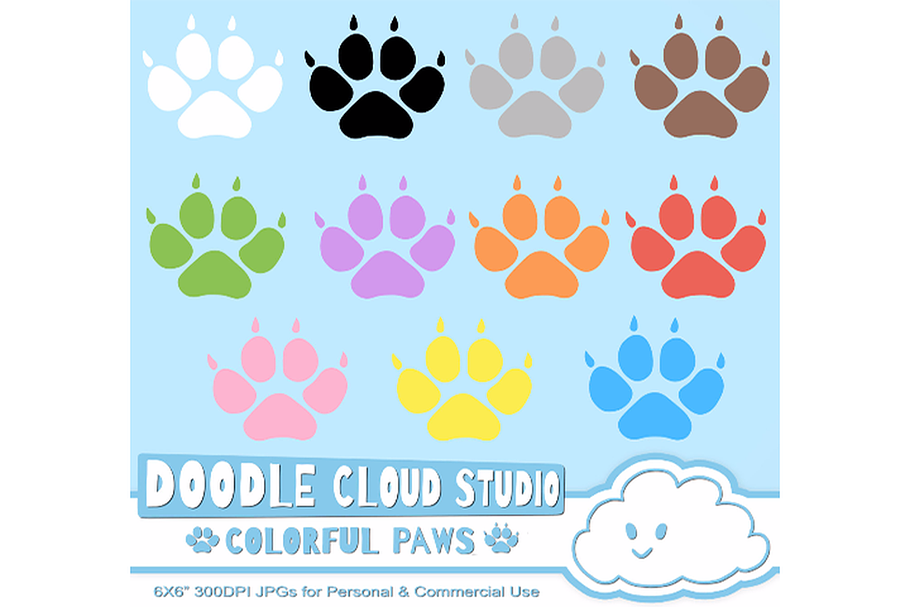 Colorful Paw Prints Cliparts Dog/Cat