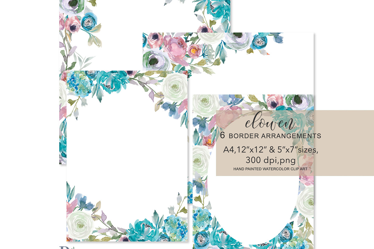 Watercolor Border Arrangements in Illustrations - product preview 8