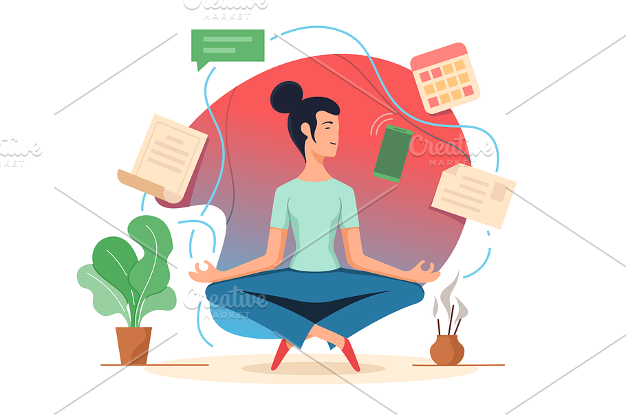 Woman balancing in lotus position in Illustrations - product preview 8