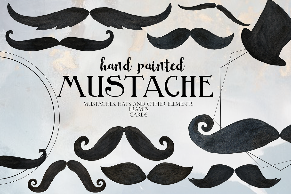 Watercolor Mustaches Clip Art in Illustrations - product preview 8