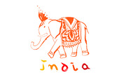 Vector hand drawn elephant. India style illustration with text.