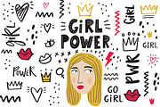 Girl Power illustrations, pattern