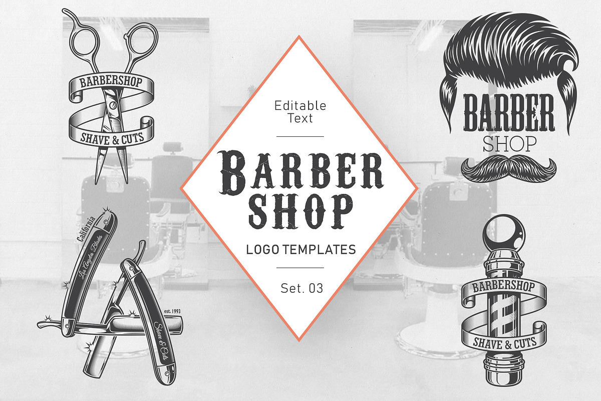 Barbershop logos set in Templates - product preview 8