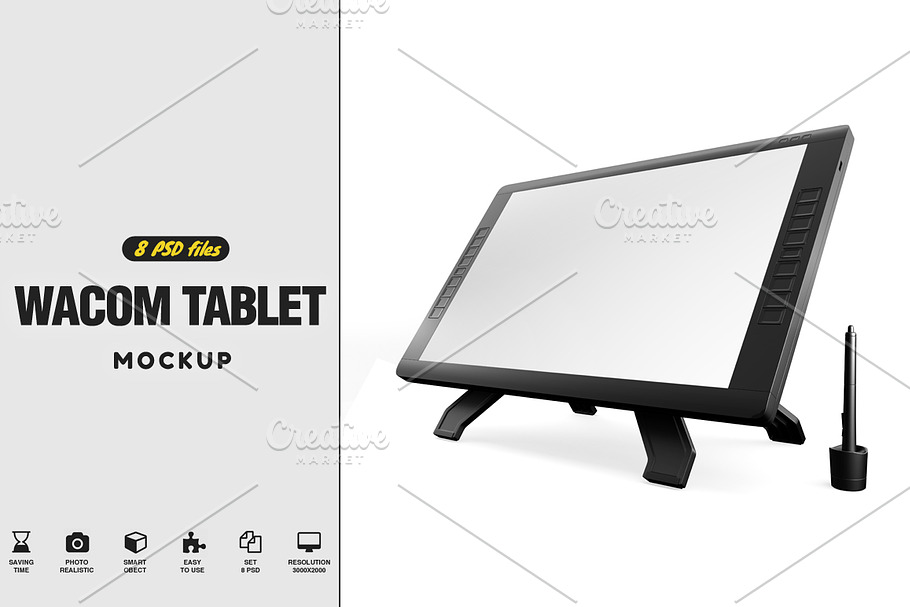 Wacom Graphic Screen Tablet Mock-up in Mobile & Web Mockups - product preview 8