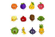 Funny fruit characters cartoon isolated