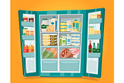 Refrigerator Full of Food Vector in Flat Design