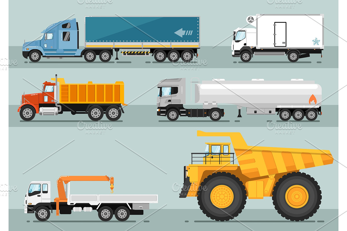 Collection of Trucks Flat Style Illustrations in Illustrations - product preview 8