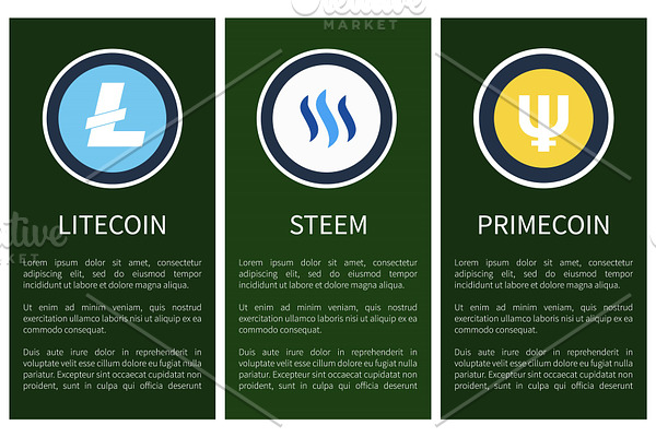Cryptocurrency Icons on Vertical Promo Posters Set
