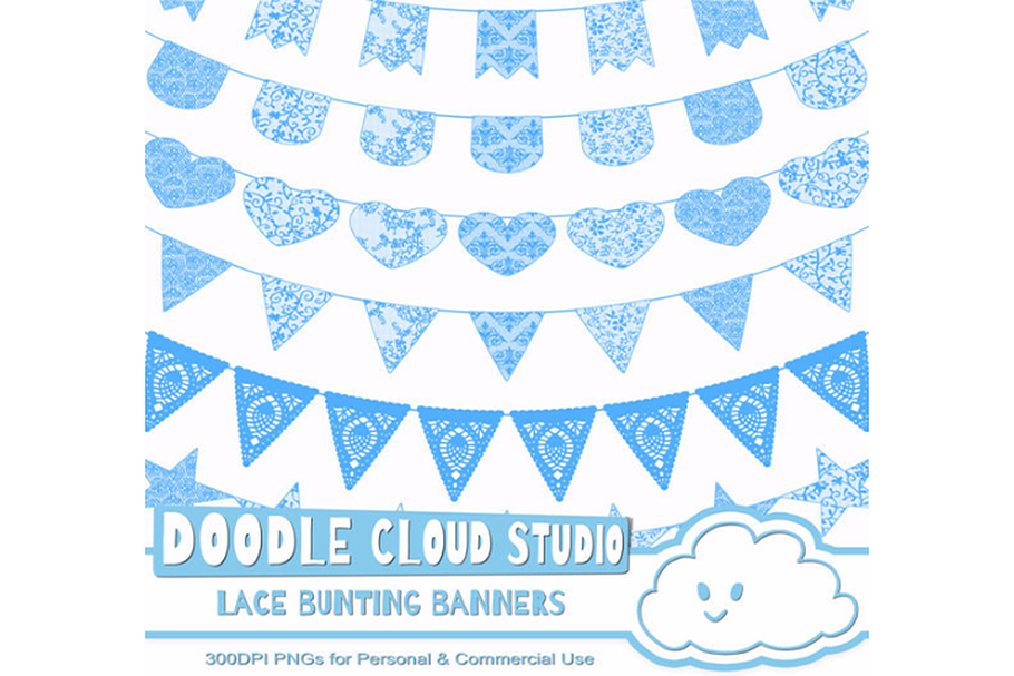 Blue Lace Burlap Bunting Banners