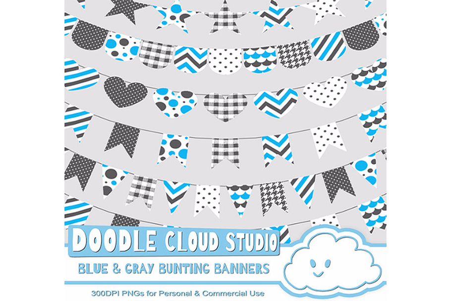 Blue & Gray Patterns Bunting Banners