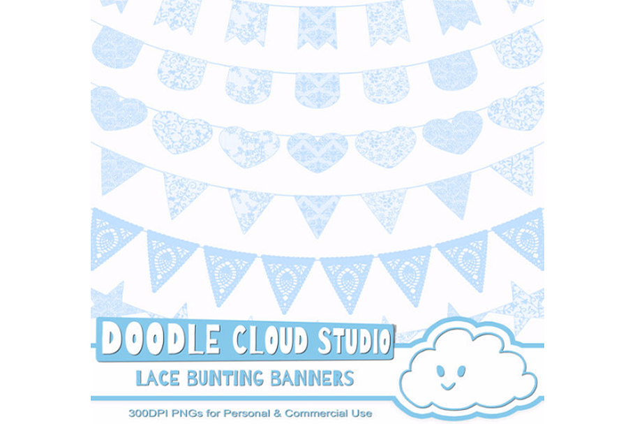 Azure Lace Burlap Bunting Banners