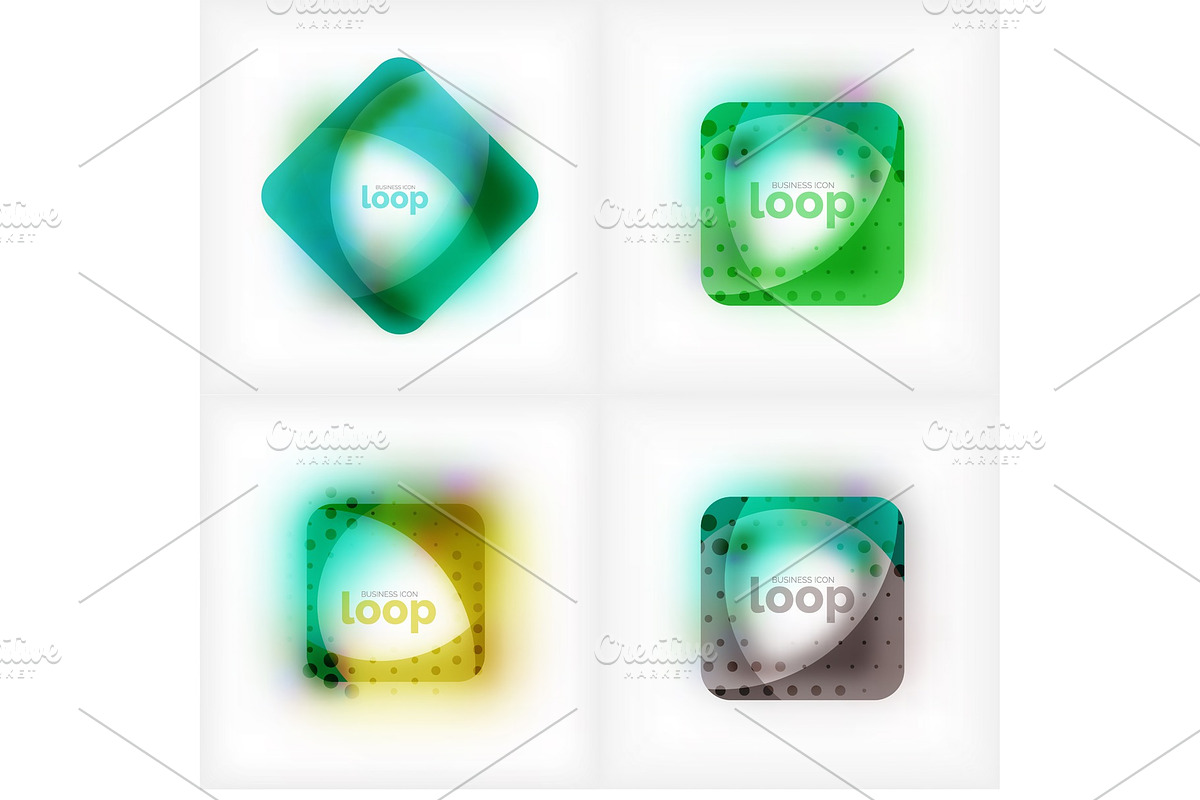 Set of vector square loop business symbols, geometric icons created of waves, with blurred shadow in Illustrations - product preview 8