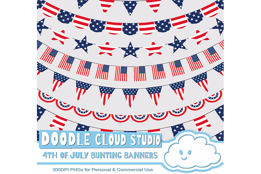 4th of July bunting banners clipart