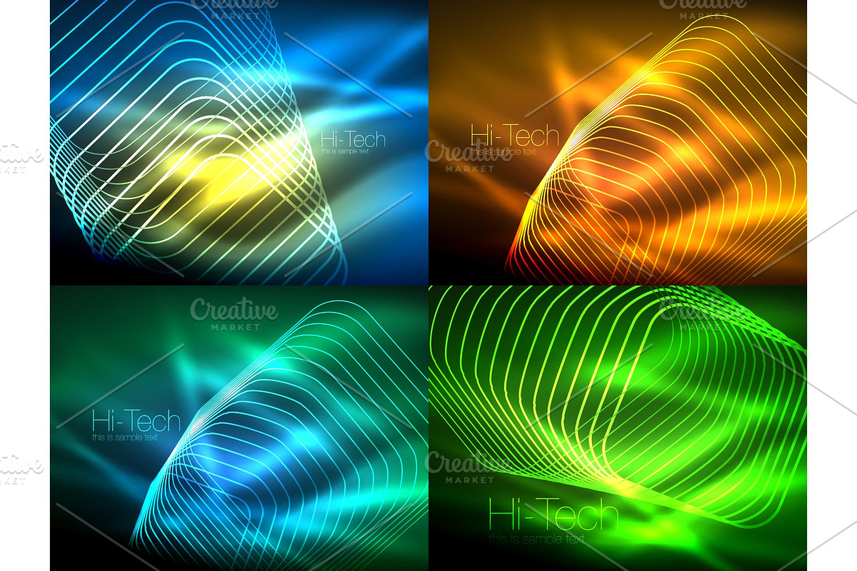 Set of glowing flowing wave neon backgrounds, energy concept, wave lines in Illustrations - product preview 8