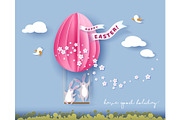 Happy Easter card with bunny, flowers and egg