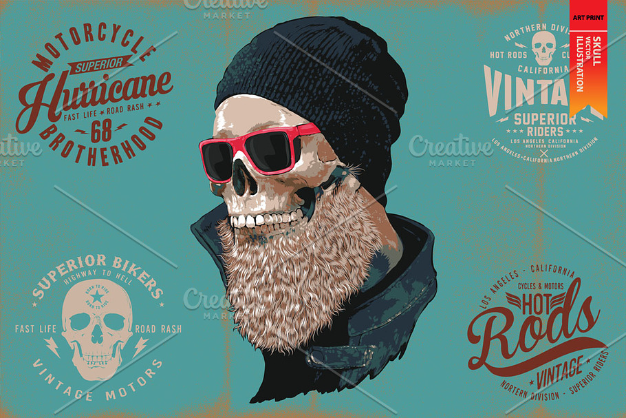 HURRICANE -Skull vector illustration in Illustrations - product preview 8